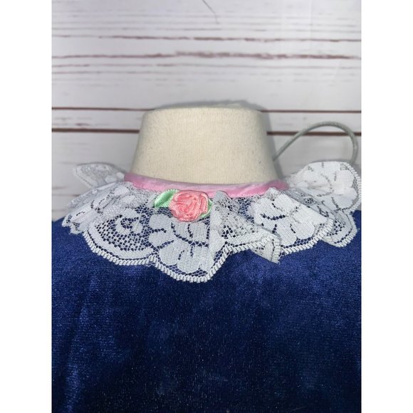 Allison Ann Blue Velvet White Lace Pink Bow Long Sleeves Size 2T Girls Dress Vin - Picture 8 of 11